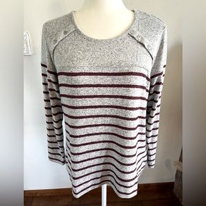 NWT Market and Spruce Gloria Button Detail Brushed Knit Top in Grey Size LP